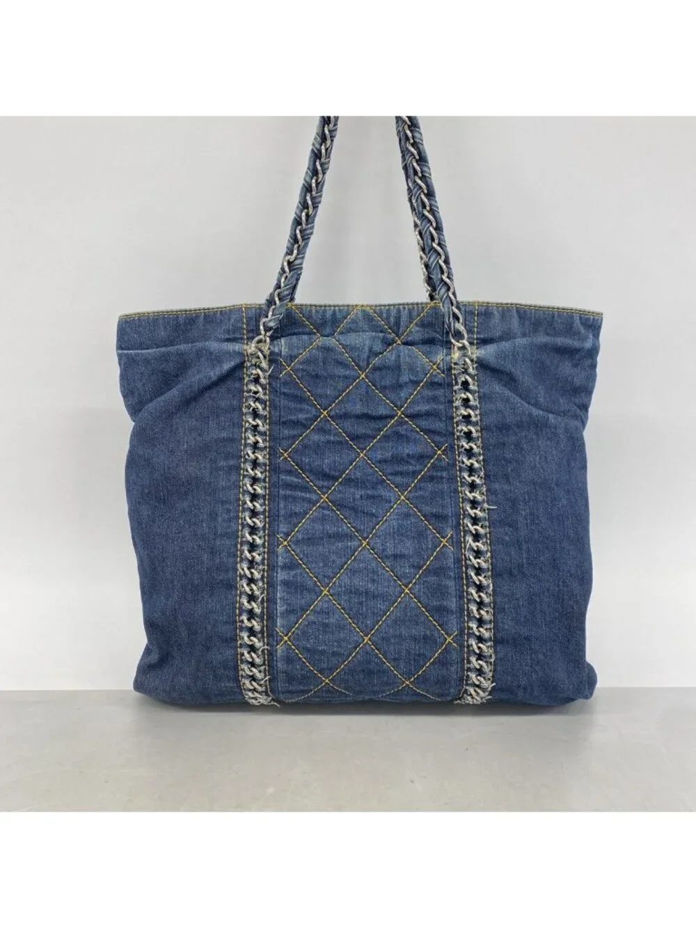 Chanel Chain Tote Denim Navy Silver